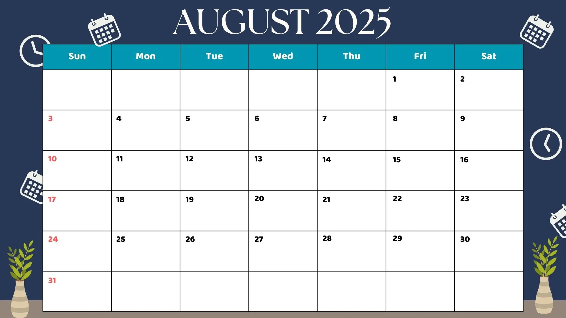 August 2025 Calendar Image
